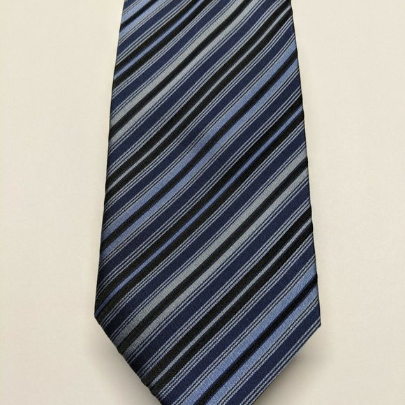Calvin Klein Striped Silk Necktie Black and Blue S - Picture 2 of 6